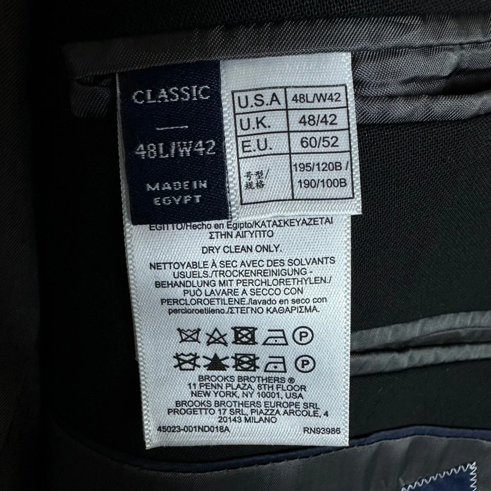 Brooks Brothers Explorer Collection Black Merino‎ Wool Suit Jacket 48 L NEW $789